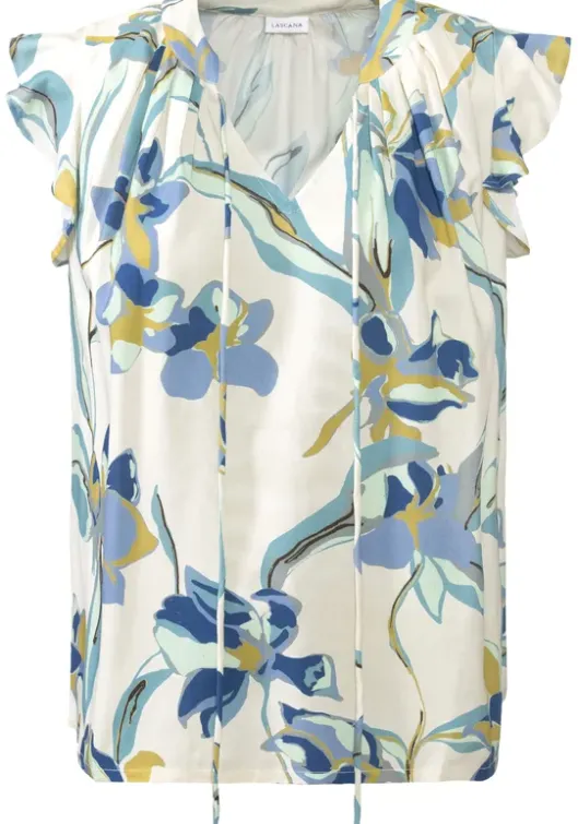 LASCANA Schlupfbluse Creme-Blau Bedruckt