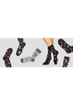 Hot H.I.S Socken 2X Schwarz-Gemustert, 1X Grau-Gemustert