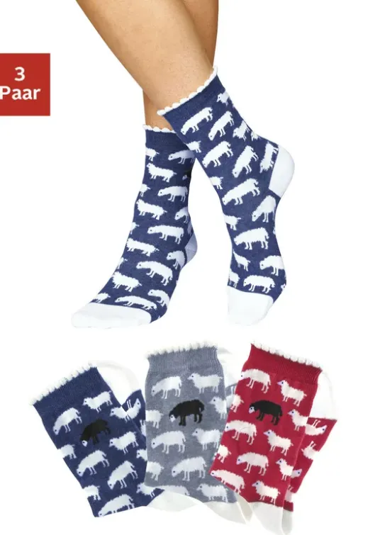 Discount H.I.S Socken 1X Jeans-Meliert, 1X Grau-Meliert, 1X Rot