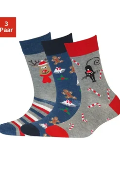 Sale H.I.S Socken Jeans-Grau-Rot-Gemustert