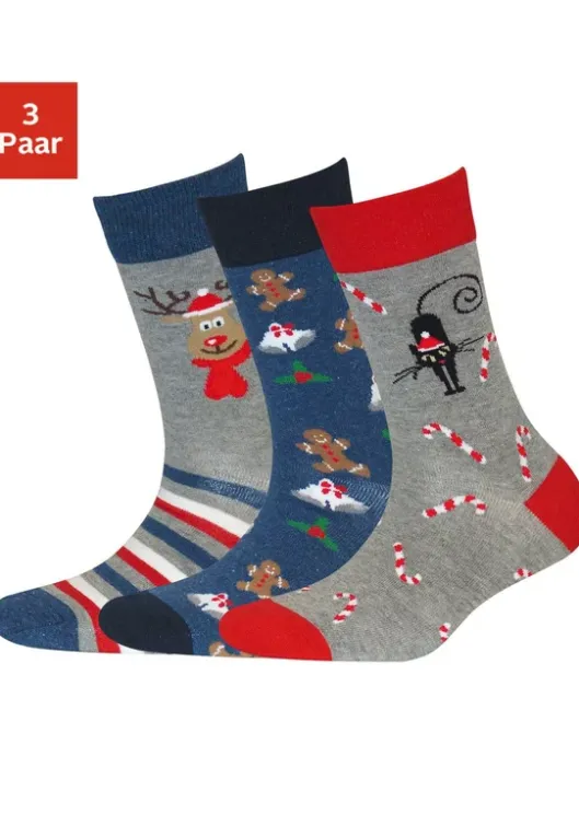 Sale H.I.S Socken Jeans-Grau-Rot-Gemustert