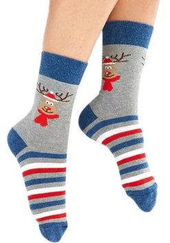 Sale H.I.S Socken Jeans-Grau-Rot-Gemustert