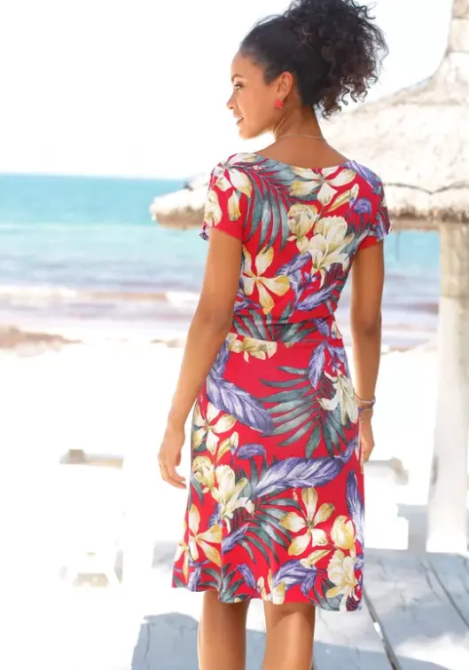 Hot LASCANA Sommerkleid Rot-Blau-Bedruckt