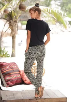 s.Oliver Strandhose Schwarz-Creme-Bedruckt