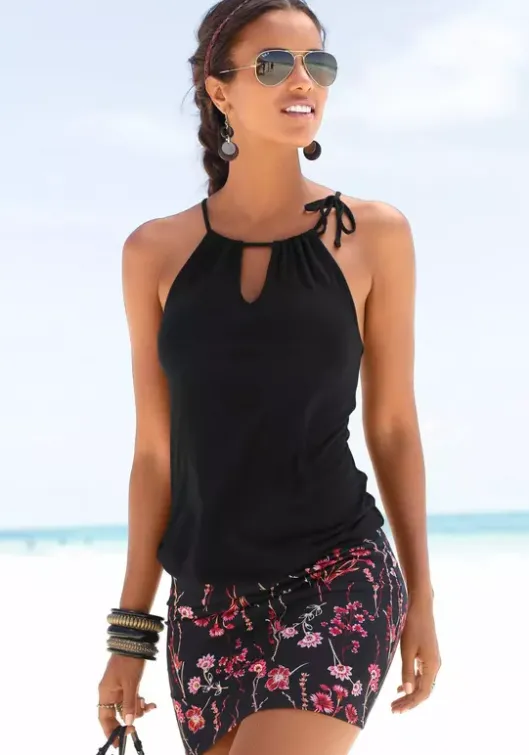 Discount LASCANA Strandkleid Schwarz-Bedruckt