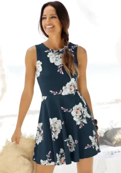 Sale Beachtime Strandkleid Blau-Geblumt