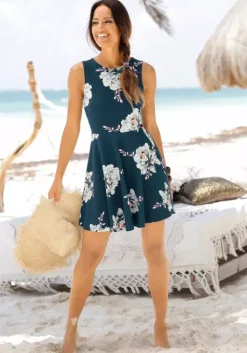 Sale Beachtime Strandkleid Blau-Geblumt