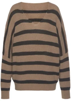 Sale Vivance Streifenpullover Camelfarben-Schwarz