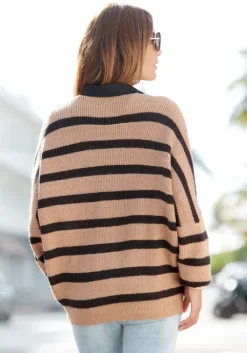 Sale Vivance Streifenpullover Camelfarben-Schwarz