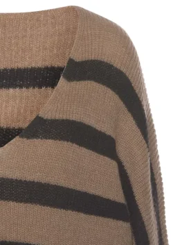 Sale Vivance Streifenpullover Camelfarben-Schwarz