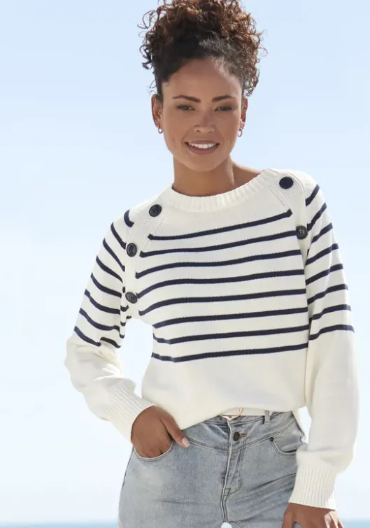 Online Vivance Streifenpullover Weis-Marine
