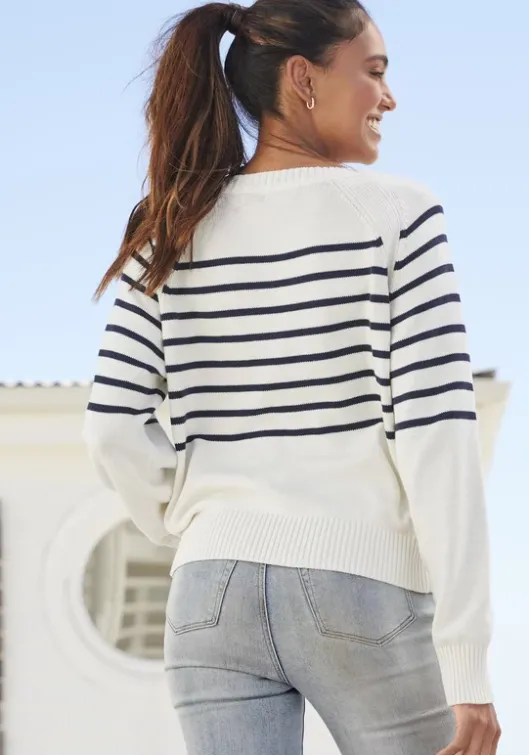 Online Vivance Streifenpullover Weis-Marine