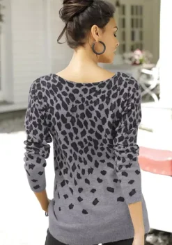 LASCANA Strickpullover Grau-Meliert-Leo