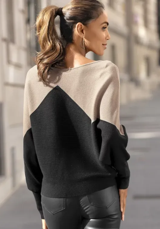 Sale LASCANA Strickpullover Sand-Schwarz