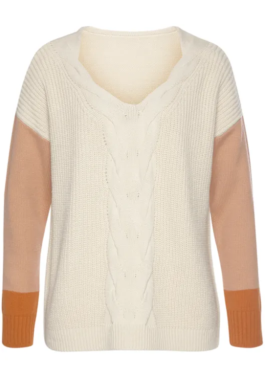 Hot LASCANA Strickpullover Creme-Orange-Apricot