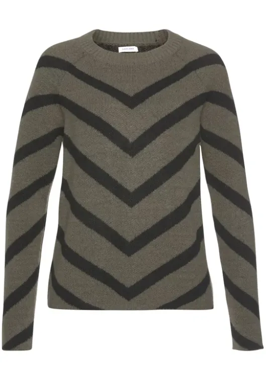 New LASCANA Strickpullover Khaki-Schwarz