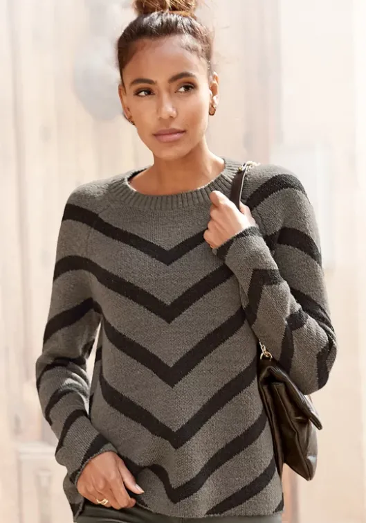 New LASCANA Strickpullover Khaki-Schwarz