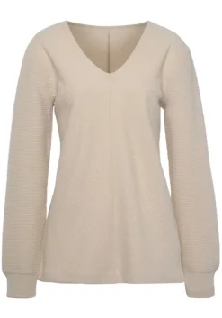 Online s.Oliver Sweatshirt"-Langarmshirt Mit V-Ausschnitt" Creme