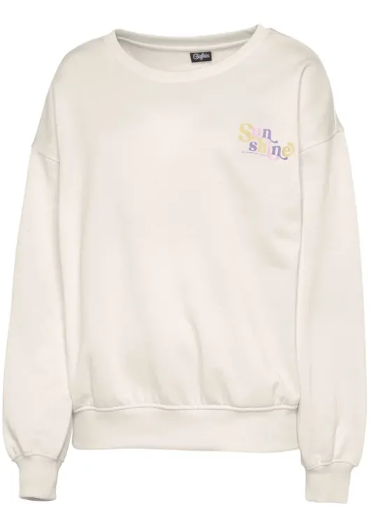 Clearance Buffalo Sweatshirt"Mit Rippbundchen" Creme