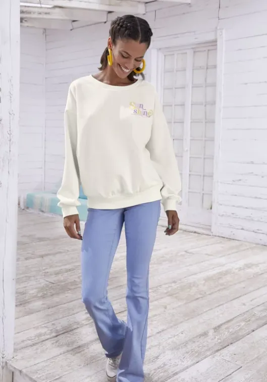 Clearance Buffalo Sweatshirt"Mit Rippbundchen" Creme