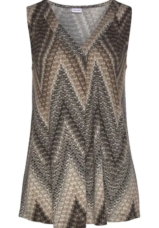 Best LASCANA Tanktop Schwarz-Braun-Creme Bedruckt