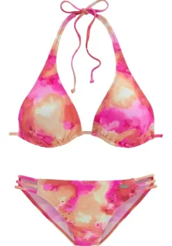 Hot Venice Beach Triangel-Bikini"Epica" Pink-Orange-Gelb-Bedruckt