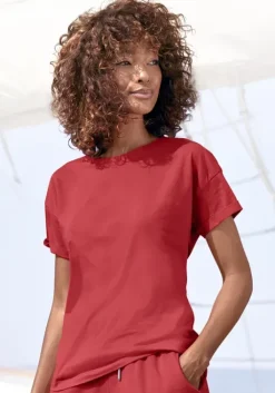 H.I.S T-Shirt"Mit Armelaufschlag" Rot