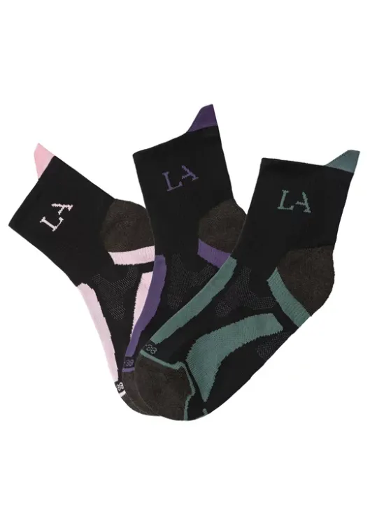 Clearance LASCANA ACTIVE Wandersocken 1X Schwarz-Lila, 1X Schwarz-Rosa, 1X Schwarz-Grun